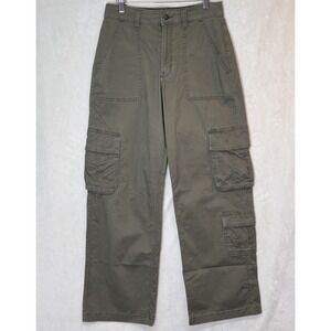 Hollister Ultra High Rise Baggy Cargo Pants Women 28R 6R Olive Green Utility Y2k